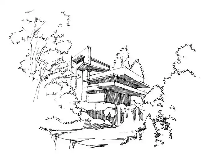 流水别墅钢笔画