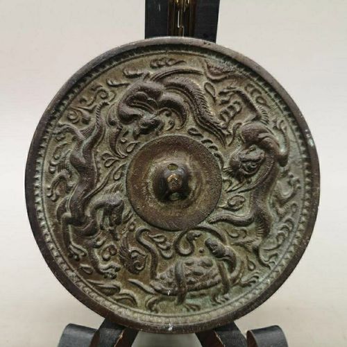 古玩收藏 古青铜器铜镜 战国汉代瑞兽铜镜 唐镜 四兽图铜镜 包浆