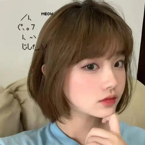 圆脸_假发女短发自然少女bobo头网红圆脸空气刘海短直发学生蓬松锁骨