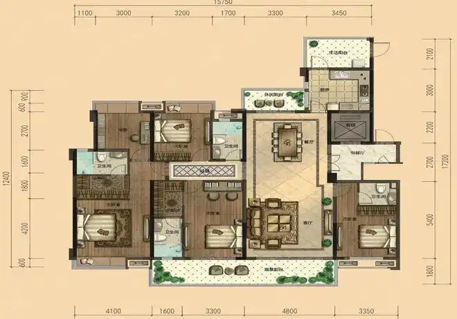 236平方的完美五房大户型