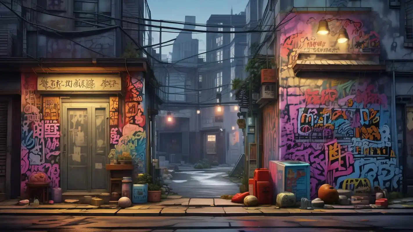 hiphop风夜晚街头🌃炫酷涂鸦背景 感受这hiphop风格的夜晚城市街头