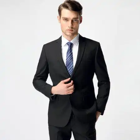 商品特洛曼西服套装男修身商务纯色黑男士西装职业礼服青年面试正装