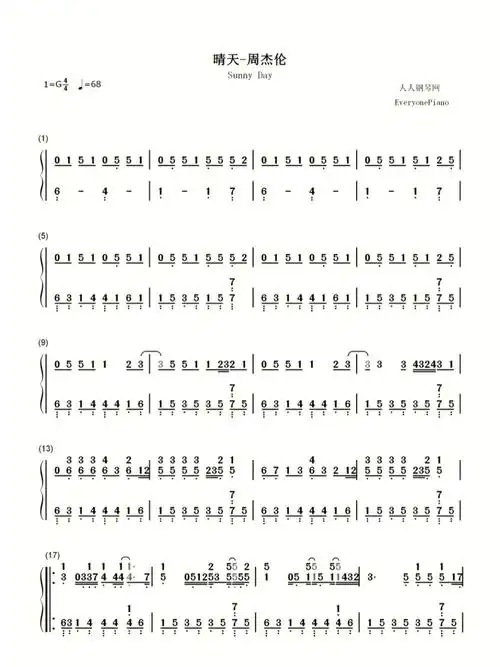 周杰伦晴天双手钢琴简谱