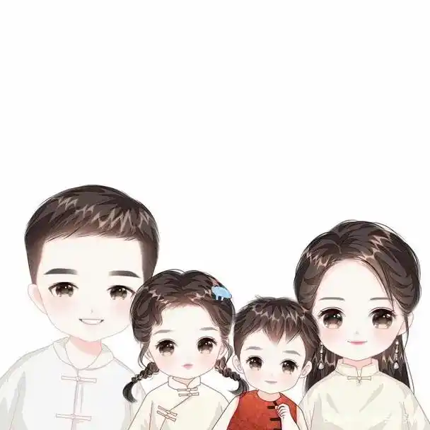 全家福卡通头像 #四口之家一儿一女  - 抖音