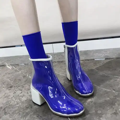 透明靴子女夏2018新款短靴网红同款高跟鞋chic马丁靴女英伦风春秋