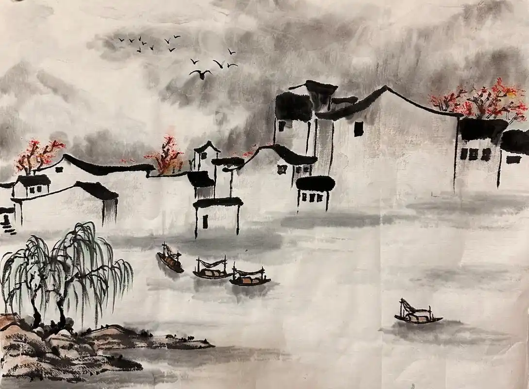 临摹吴冠中江南水乡