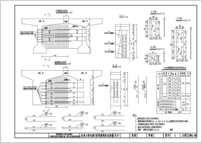 标准跨径20米预应力混凝土t形梁桥设计图纸(含计算书)