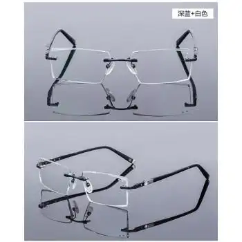 钻石切边无框眼镜架男款商务切边近视眼镜男大脸变色防蓝光眼镜 1.