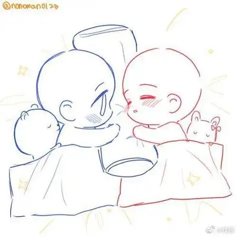 q版双人互动模板线稿绘画参考  #最近画了什么##板绘