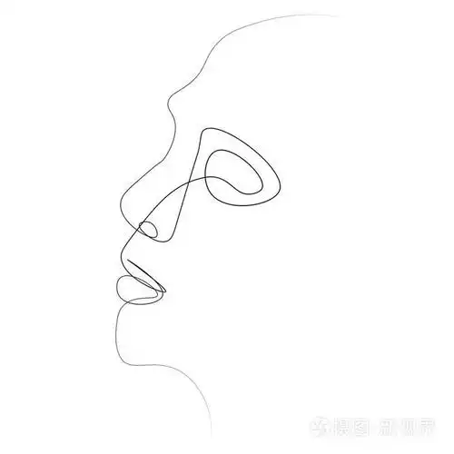 一条线的人. 白色背景上黑色男人脸的插图.