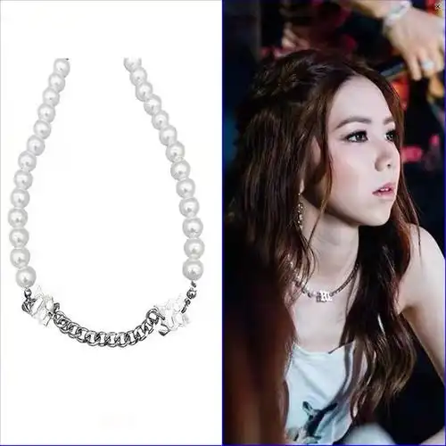 kansai邓紫棋同款m字母拼接珍珠项链男女潮嘻哈choker钛钢锁骨链