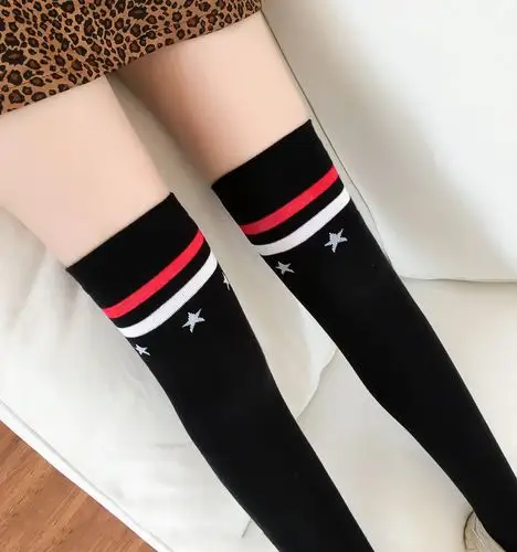 实拍实价1321#学院风条纹高筒袜 炒鸡显瘦百搭港风过膝袜堆堆袜