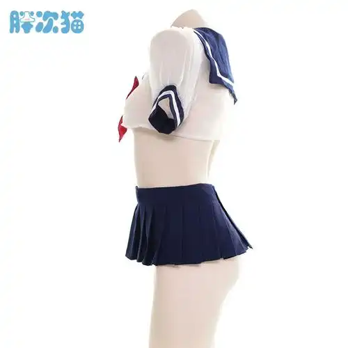 巨可爱a网纱半透短款水手服睡裙少女水手服睡衣套装日系透明校服