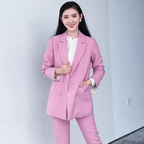 外套仕女装小西装2020春秋新款粉色休闲职业套装西装