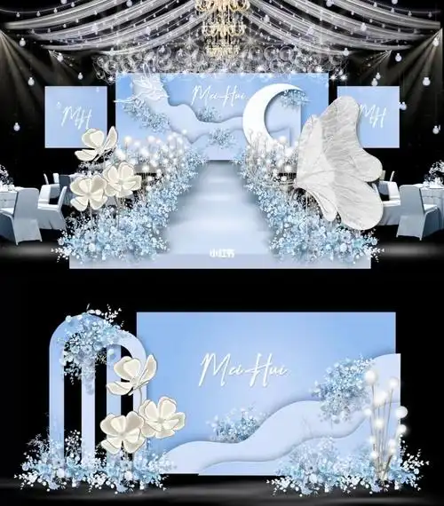 蓝色婚礼舞台布置效果图源文件psd源文件