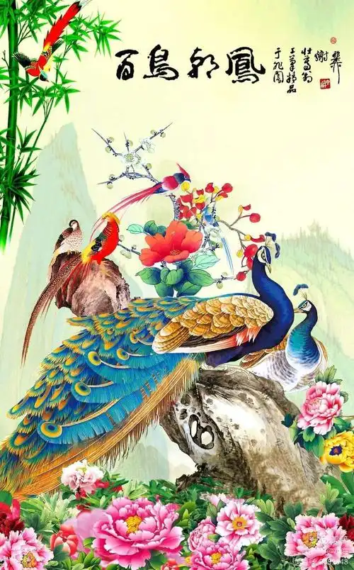 绝版富贵图孔雀是吉祥的象征,孔雀白头寓意夫妻恩爱,白头偕老.