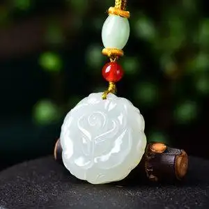 一元拍新疆和田玉圆玫瑰花吊坠天然白玉男女款玉坠玉佩项链毛衣链