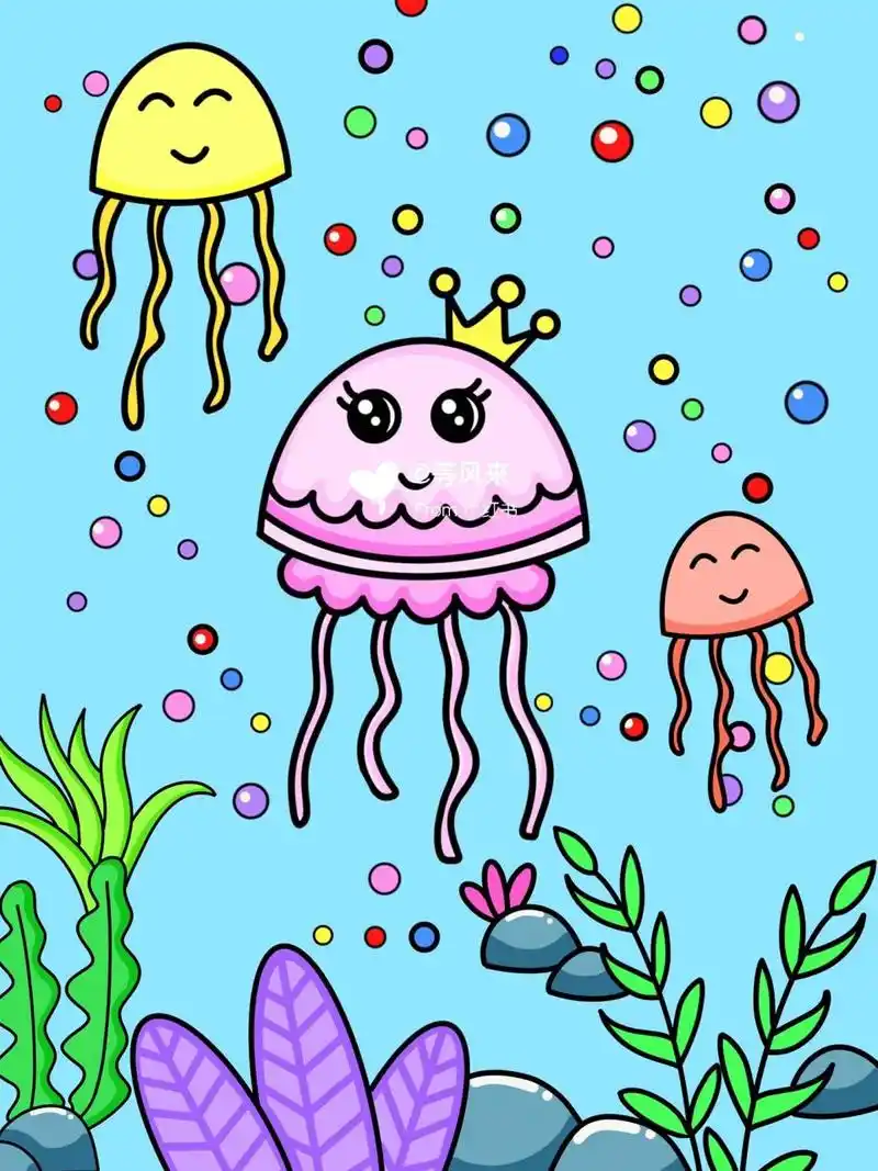 水母 创意画 儿童画 简笔画 有线稿 #创意美术儿童画# #儿童简笔画