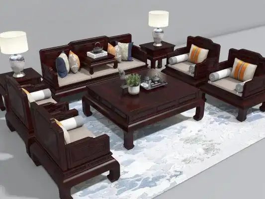 传统中式3d模型_传统中式沙发茶几组合3dmax模型下载【3d侠模型网】