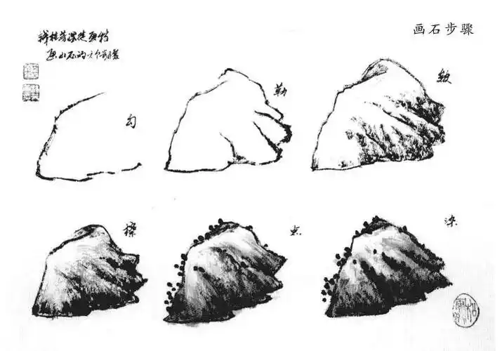 山水国画画山石的步骤- 小南美术网