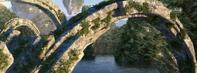 阿凡达超写实岩石场景悬浮山河流