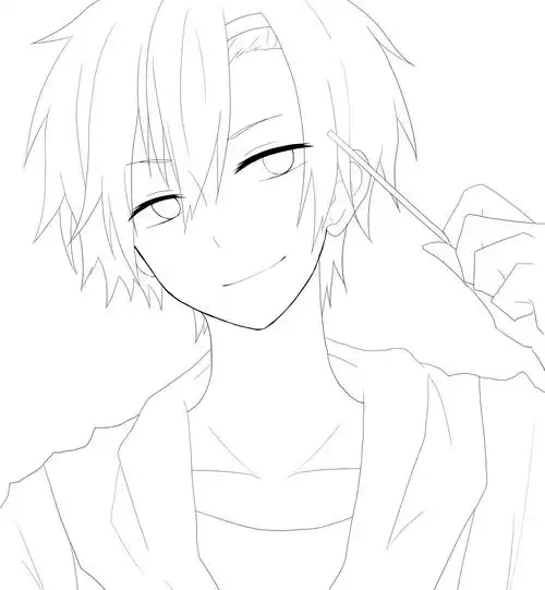 人物线稿黑白动漫素材手绘插画绘画