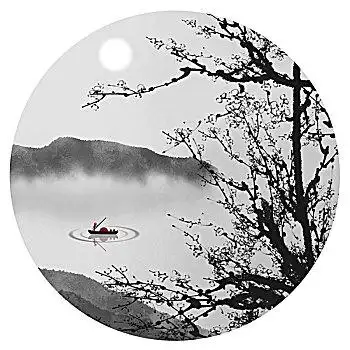 现代圆形水墨山水画