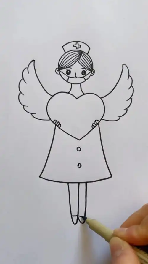 用爱心和圆形画白衣天使.
