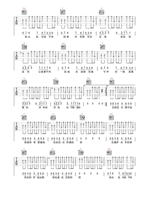 破茧吉他谱-张韶涵-《破茧》g调高清原版六线谱1