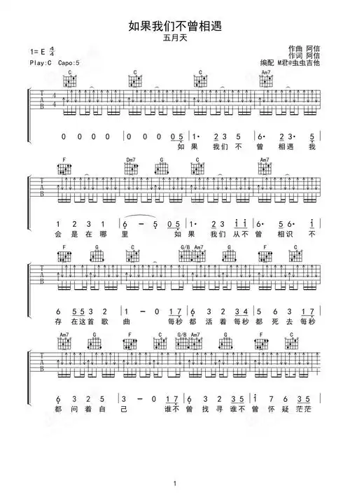 如果我们不曾相遇吉他谱 - 虫虫吉他谱免费下载 - 虫虫吉他