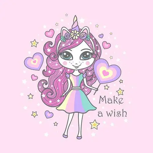 可爱的卡通童话公主和独角兽