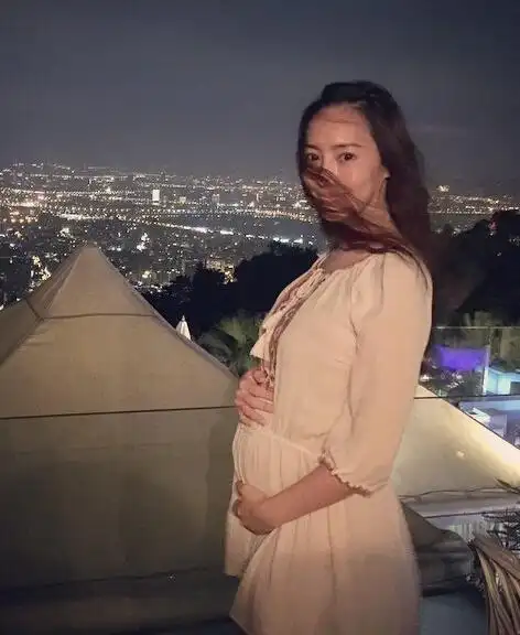 女星关颖挺近4个月孕肚赏夜景 露满满母爱