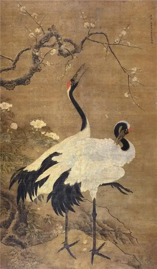 明 边景昭 雪梅双鹤图 91cm×156cm 广东省博物馆藏