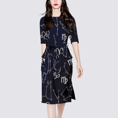 时尚十二星座星空图案精美印花连衣裙女夏2021新款修身显瘦一步裙