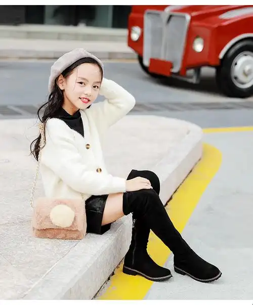 女童高筒靴子新款中大童鞋子儿童过膝靴加绒二棉冬保暖学生长靴小孩子