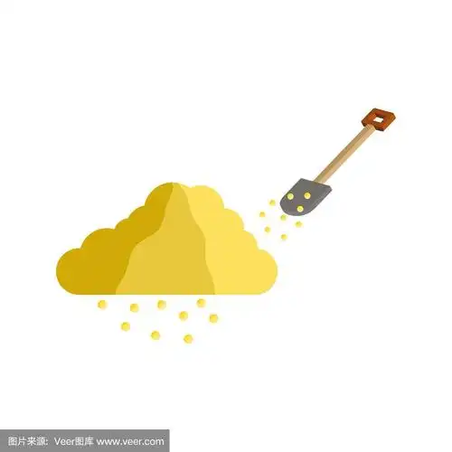 一堆沙和一个铲子图标.三维矢量插图和等距视图.