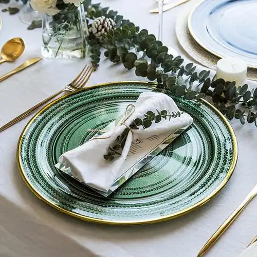 摩登主妇欧式金边珠点玻璃盘西餐盘家用宴会聚会摆盘样板房装饰盘