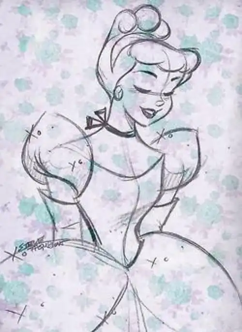 画师手绘迪士尼公主,爱丽儿是素描风格,仙蒂公主铅笔线条真美