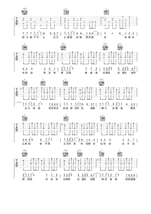 张惠妹《如果你也听说》吉他谱-g调高清原版弹唱谱