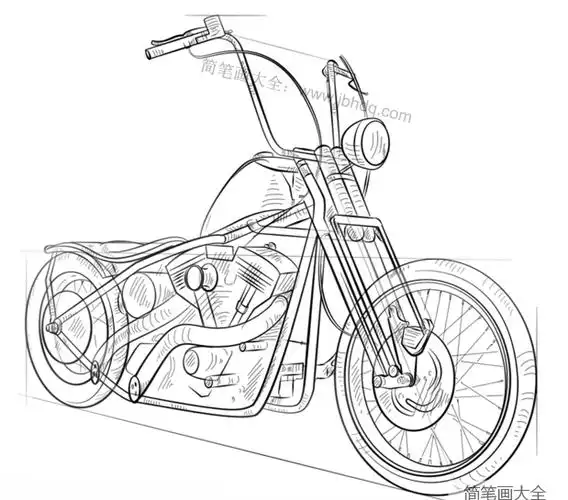 如何画哈雷摩托车_简笔画教程_简笔画大全