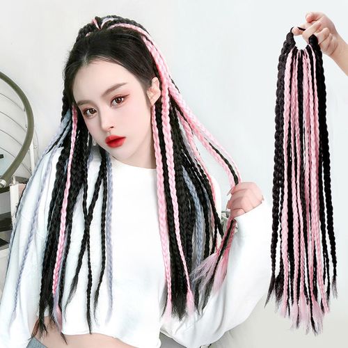 脏辫马尾假发女y2k千禧辣妹脏辫彩色渐变编发绑带式花长辫双色613薄荷