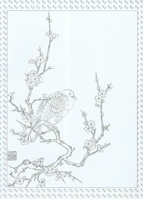 鹊与梅儿童画梅花铅笔画梅花