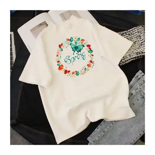 夏季短袖印花花环蝴蝶烫画小清新图案热烫热转印布贴