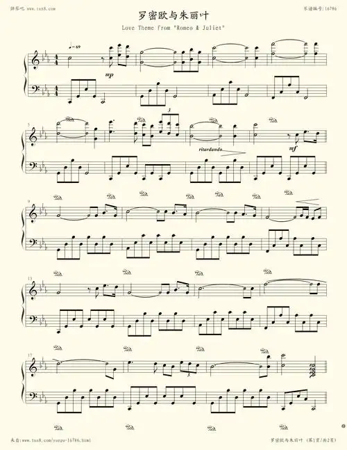 钢琴谱:罗密欧与朱丽叶(love theme from romeo & juliet)