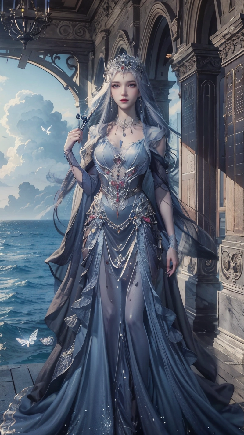 国漫女神三屏壁纸:波塞西的海边等待