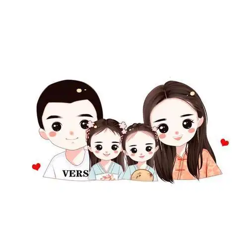 全家头像一家四口两女儿手绘 - 歪脖子卡通头像!