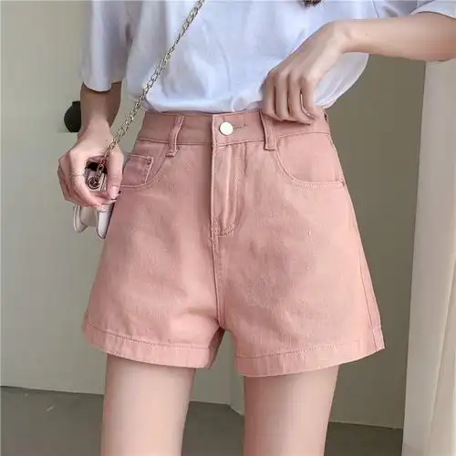 牛仔短裤女春夏2024新款高腰宽松显瘦粉色a字外穿热裤阔腿潮薄款