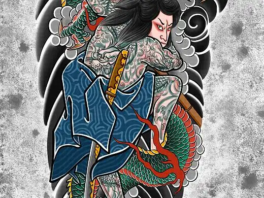 日式花腿纹身手稿