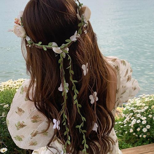 超仙白色花环头饰森系少女成人仿真花朵藤条编发发箍装饰演出拍照