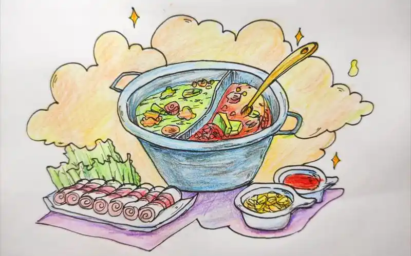 【每日一画】彩铅画,冬天热气腾腾的火锅